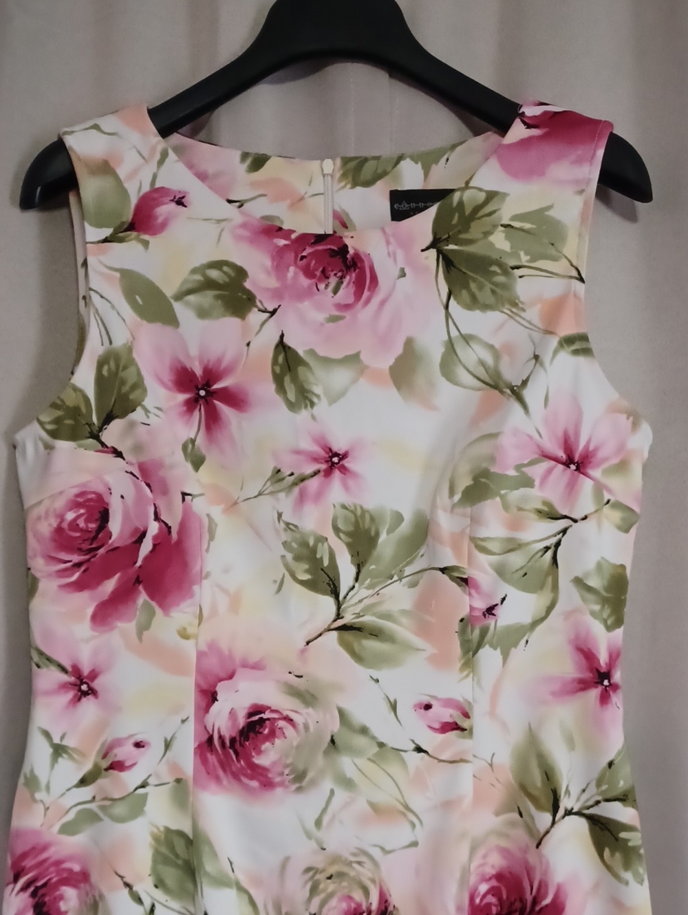 Connected Apparel Pink Green Rose Garden Floral Sleeveless Sheath Dress Size 12 - Picture 3 of 14